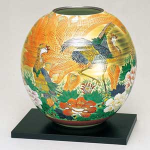 九谷焼 木台付９号花立て 本金鳳凰 花器 華器 飾花立て 瀬戸もの 御花軍事基地