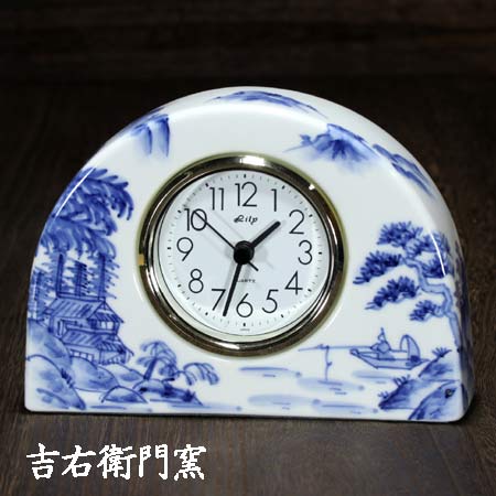 九谷焼 置き時計 Ｓ 染付山水 時計 置時計 おしゃれ クロック clock