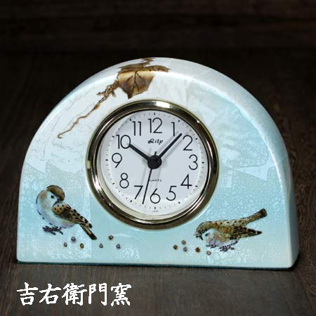 九谷焼 置き時計 Ｓ 色銀彩小鳥 時計 置時計 おしゃれ クロック clock