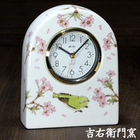 九谷焼 置き時計 ＬＬ 花桜に鳥 時辰儀 置時計 今めかしい 時辰儀 clock