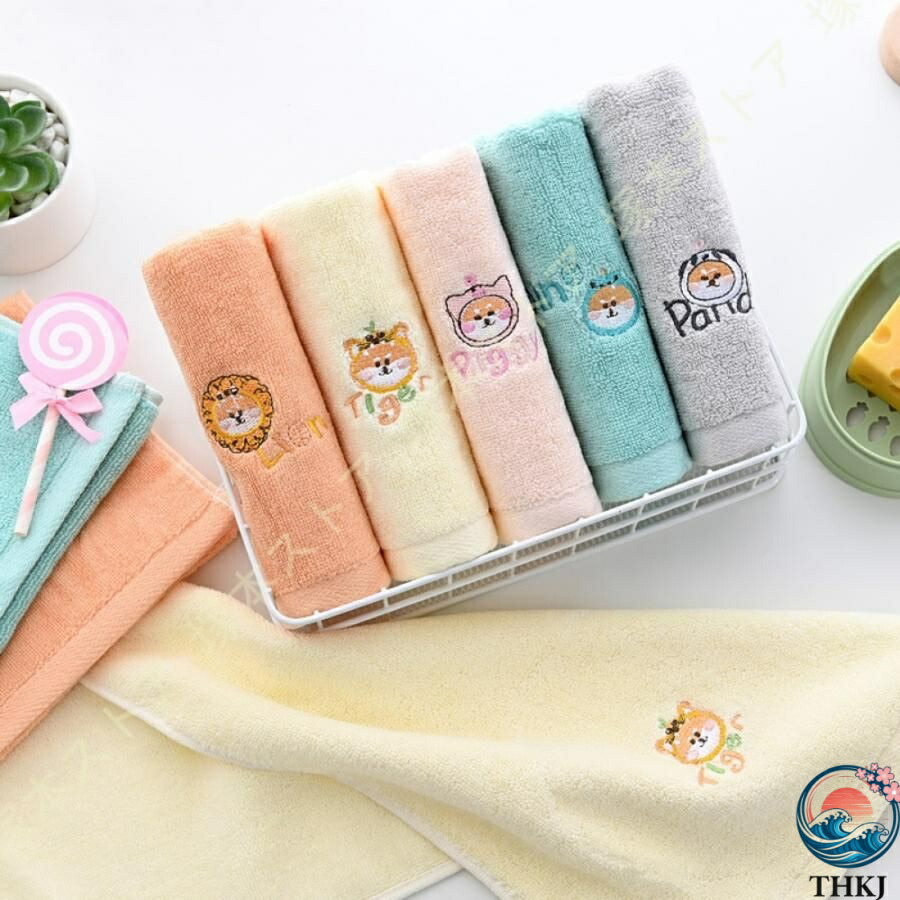 【全品2点で5%OFF】犬柄 フェイスタオル タオル 5枚セット 綿 キャラクター ふかふか 高速吸水 速乾抗菌防臭 耐久性 毛羽落ち少ない 肌触り良い おしゃれ 可愛い 子供 4,703円