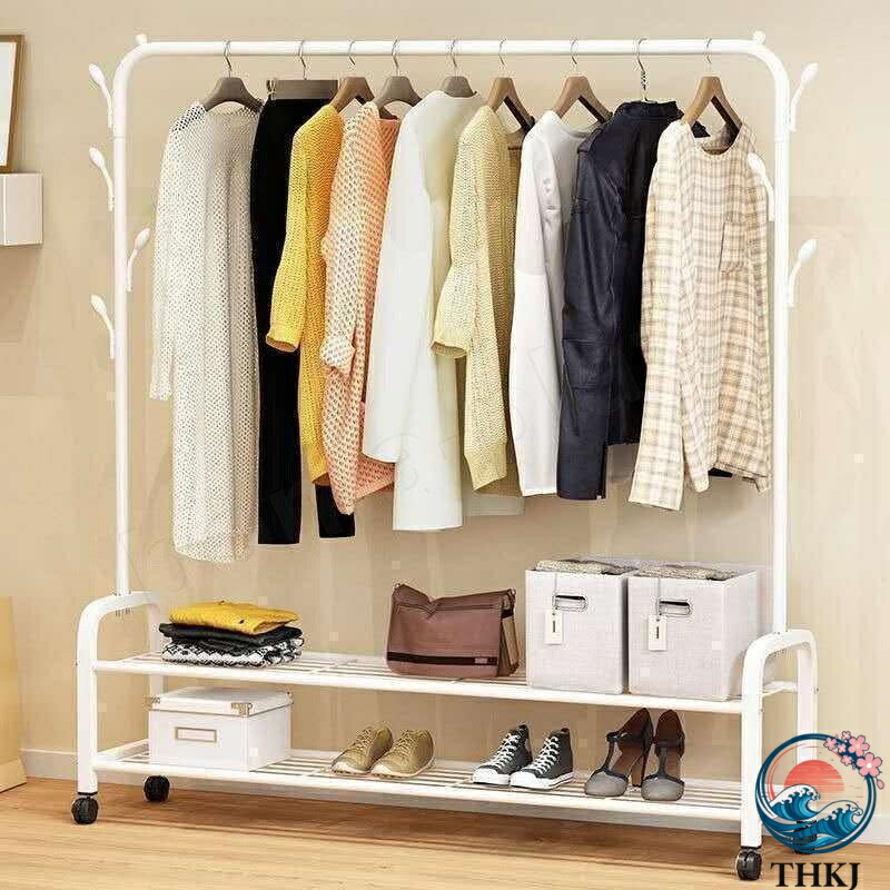 【全品2点で5%OFF】ハンガーラック フック付き 全20タイプ 衣類収納 洋服掛け 高耐荷重 大容量 頑丈 2段 シンプル ナチュラル 多機能 パイプハンガー キャスター付き