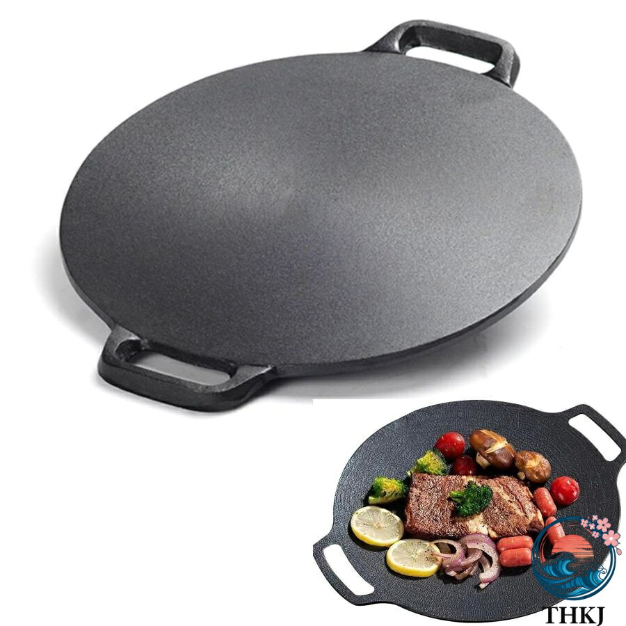 【全品2点で5%OFF】マルチグリドル グリルパン フライパン 直径28 30 32 34 38cm 鋳鉄 クレープパン 6mm極厚、バーベキュー 鉄板 丸形 焼き肉プレート 黒鉄パン グリル鍋 BBQ 家庭