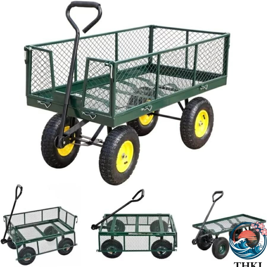 【全品2点で5%OFF】台車 カゴ台車 運搬車 ガーデンカート 多機能 折り畳み 折りたたみ 手引き台車空気圧タイヤ 耐荷重200kg メッシュ台車 ガーデン 倉庫 工場 店舗 ゴミ出し