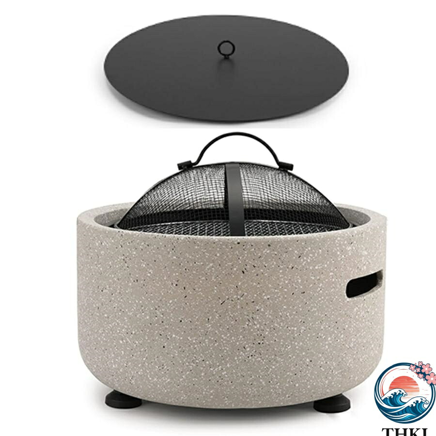 【全品2点で5%OFF】屋外ファイヤーピットガーデン 45/60cmイミテーションストーン、リッドテーブルトップファイヤーピット暖炉ポーカー、中庭ファイヤーピットテーブルウィンターピ