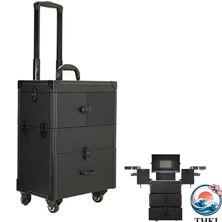 【全品2点で5%OFF】キャスター付き メイクボックス コスメボックス メイクキャリーケース プロ 大容量 化粧箱 薬箱 救急箱 鍵付き収納ケース ジュエリーケース 美容師 化粧箱 アウトドアワゴン-スポーツ・アウトドア
