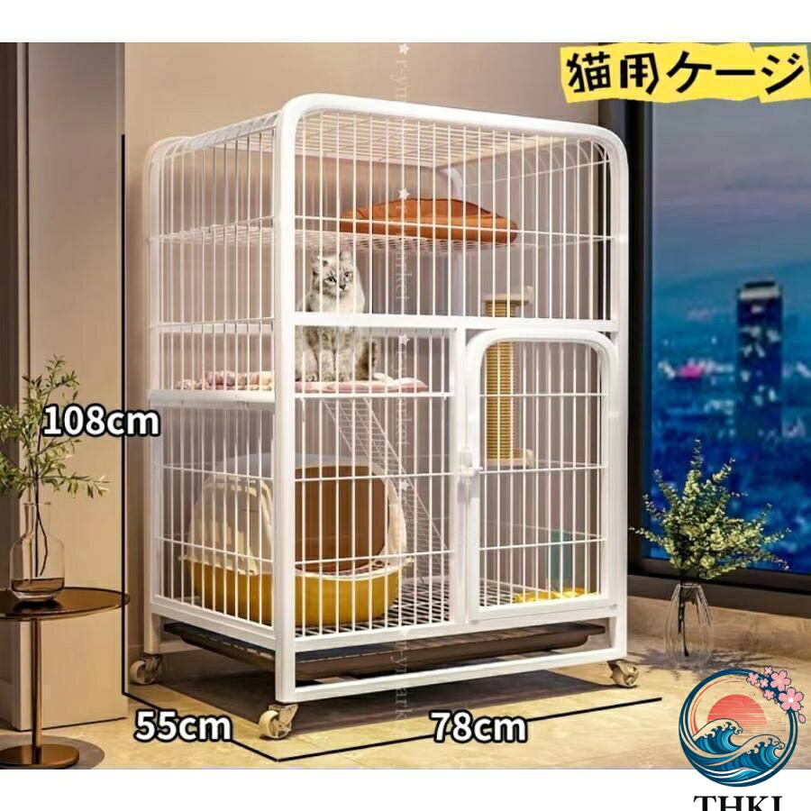 【全品2点で5%OFF】2024新品 猫用ケージ 大型 多頭飼い 組立簡単 折り畳み式 掃除しやすいネコ用ゲージ コンパクト高さ 錆びない キャットハウス