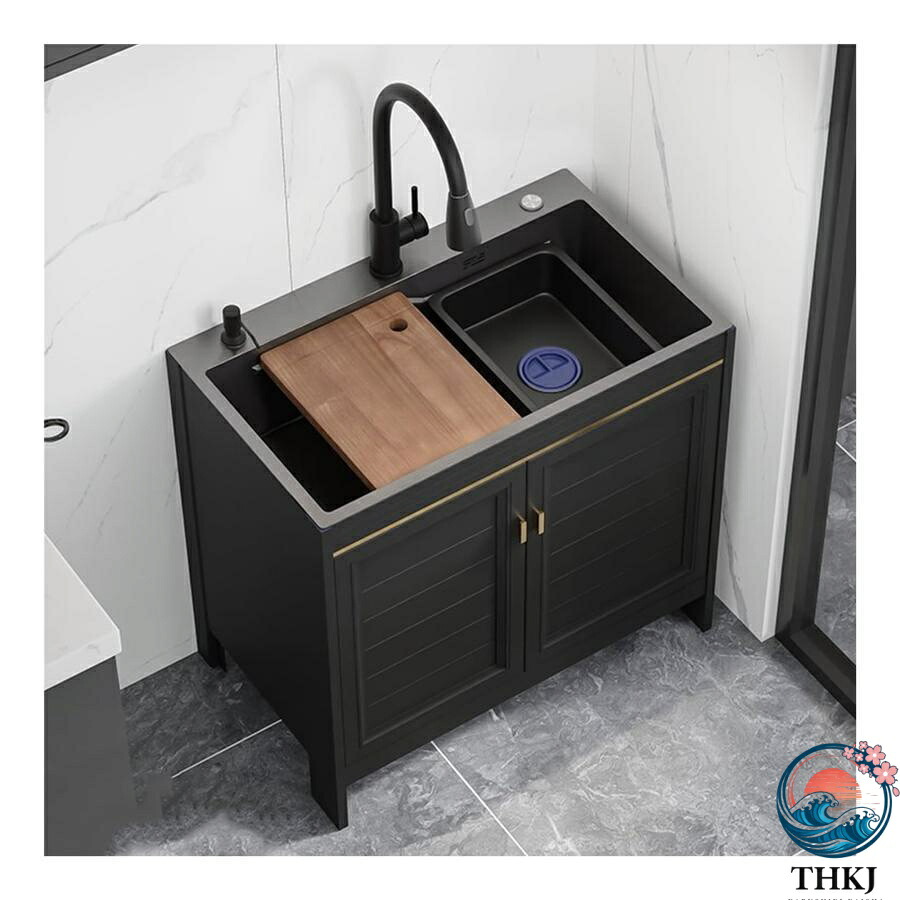 【全品5%ポイント】屋外シンク 黒流し台 ガーデンシンク ステンレスキッチンシンクキャビネット付き 業務用シングルボウル流し台 システムキッチン シンクキャビネット 簡易｜IROIROlab