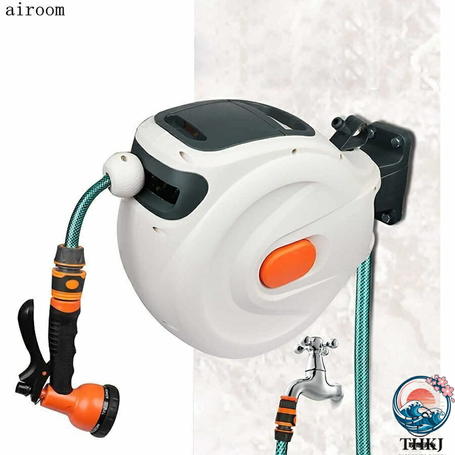 【全品5%尖んがり】散水導管 洗車導管 20m 導管 エアホースリール 庭園 ホースリールスタンド 自動小銃導管木管 180°スイベルブラケット 室外 書き込み式庭園導管 ポ