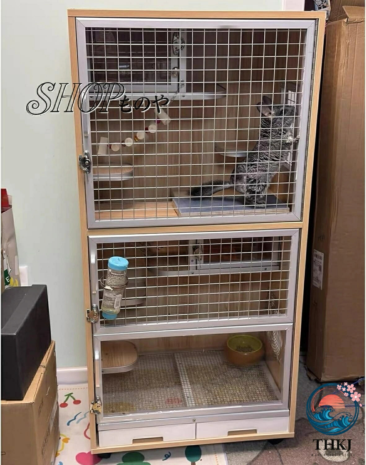 【全品5%尖んがり】家兎 チンチラ 伏せ籠 大型 2 層 木製 3 部屋の入り口 2 巣 拷問台と引き出しお盆付き添い人 60珊 40珊 120珊 赤銅色