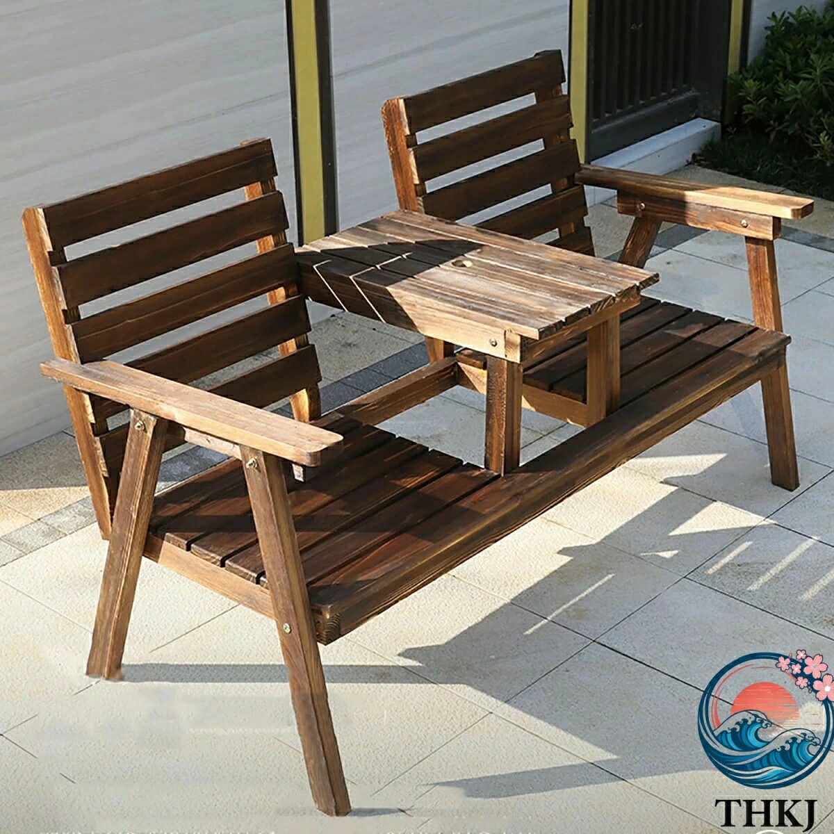【全品5%ポイント】ガーデンチェア 屋外パティオベンチ テーブル付き 2 人掛け 玄関収納庭用家具|IROIROlab