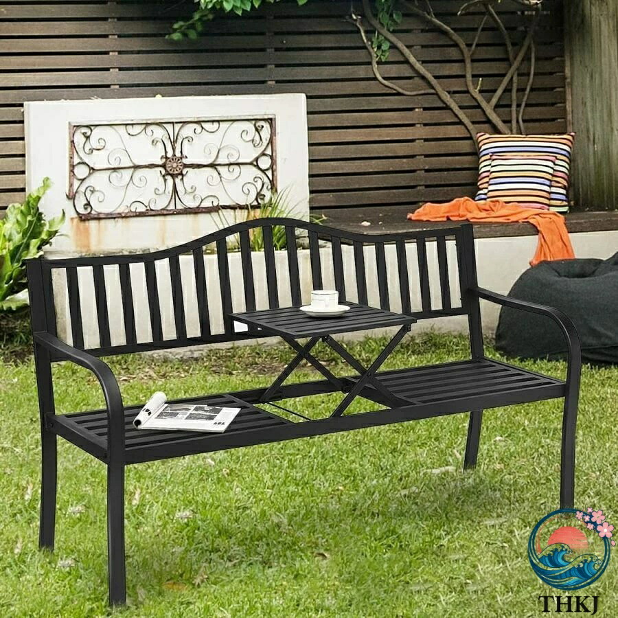 【全品5%ポイント】ガーデンベンチ 屋外 ガーデンチェア ベンチ 耐荷重約 250kg 鋳鉄製のパークベンチシート 折りたたみ式センターテーブル付き 3 人掛 ガー|IROIROlab