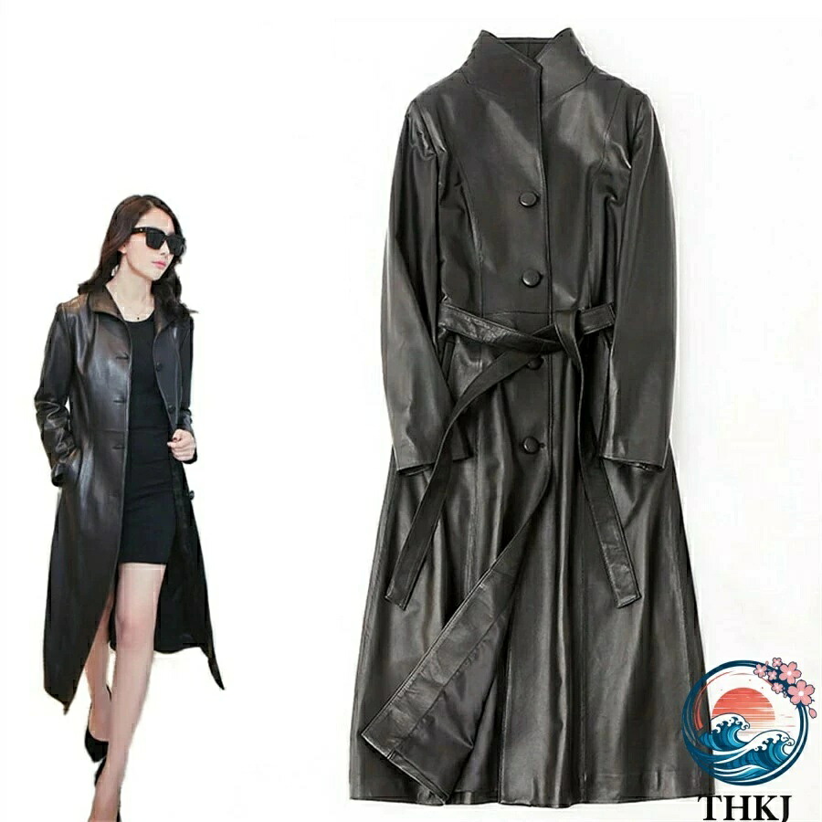 【全品2点で5%OFF】本革コートレディース女性服中長い羊革大きいサイズ修身コートジャケット お洒落 上着 ブラック 革ジャン秋冬