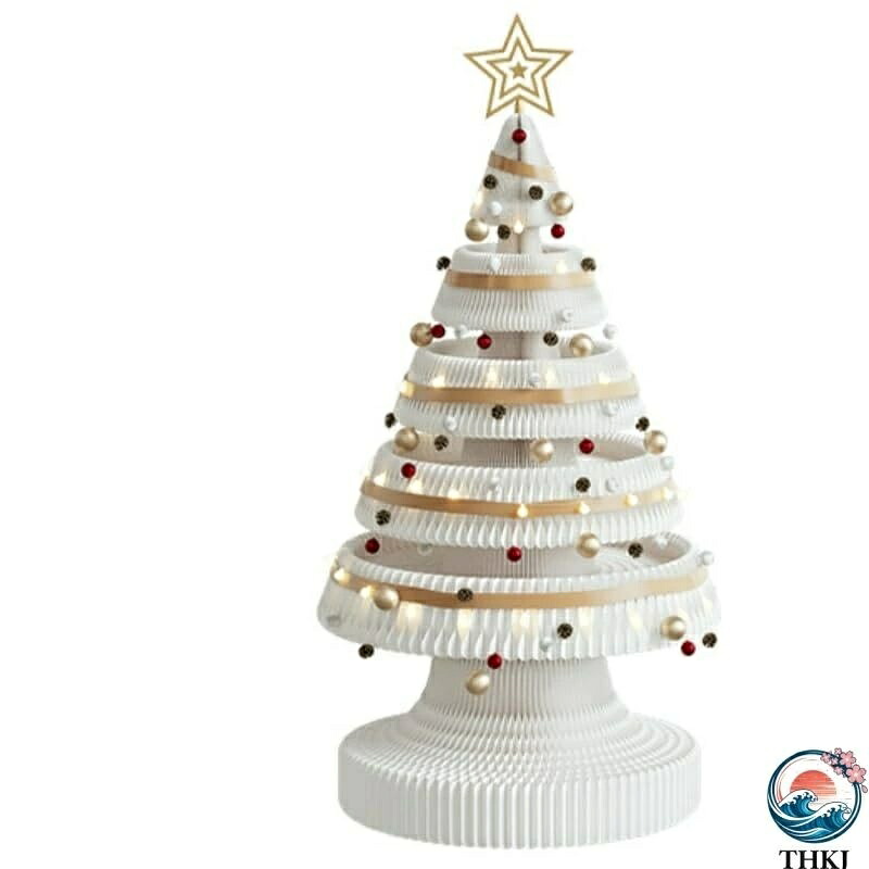 【全品5%ポイント】折りたたみ式ホワイトクリスマスツリー アクセサリー付き 室内ホリデー装飾｜IROIROlab