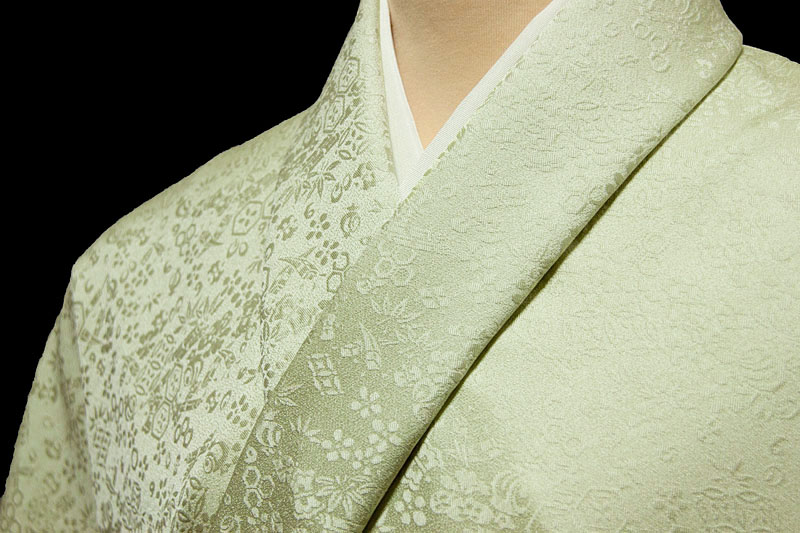 楽天市場】色無地 紋意匠 吉祥草花扇面文 千草色 アウトレット : 色