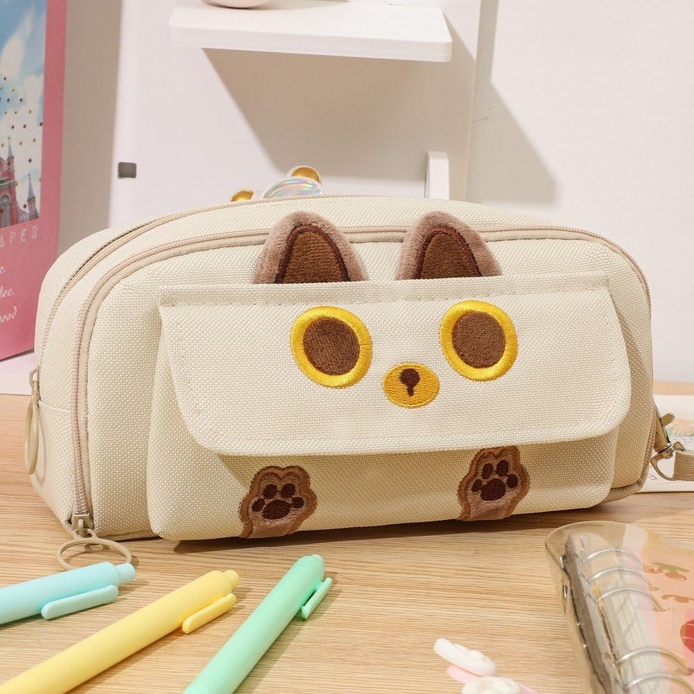 \最安5072円!4月末まで/かわいい 猫 ペンケース 鉛筆ケース 筆箱 刺繍 鉛筆バッグ 化粧バッグ 文具オーガナイザー 学校 オフィス用 黒 大容量 鉛筆ポーチ ペンバッグ