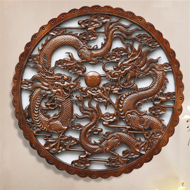 ＼最安8510円!4月末まで／直径58CM 木製 壁掛け 壁飾り 彫刻　木彫り 手彫り 飾り木彫りの壁掛け 木の飾り インテリア 木製彫刻 パネル フレーム アート バリ 雑貨 玄関　龍 【壁掛け アート 壁掛け