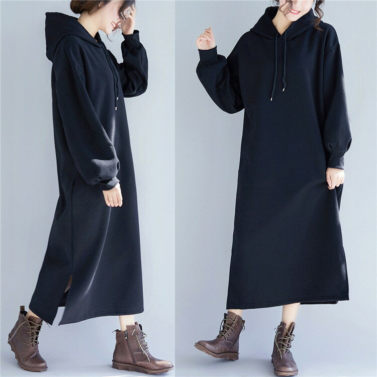 ＼最安10089円!4月末まで／パーカー ワンピ レディース ロング スウェット スエット ワンピース フード付き マキシ Aライン 長袖 ポケット付き おしゃれ ゆったり 大きめ ビッグシルエット 体型カバー ゆる カジュアル 無地 防寒 20代 サイドスリット 大きいサイズ 裏起毛