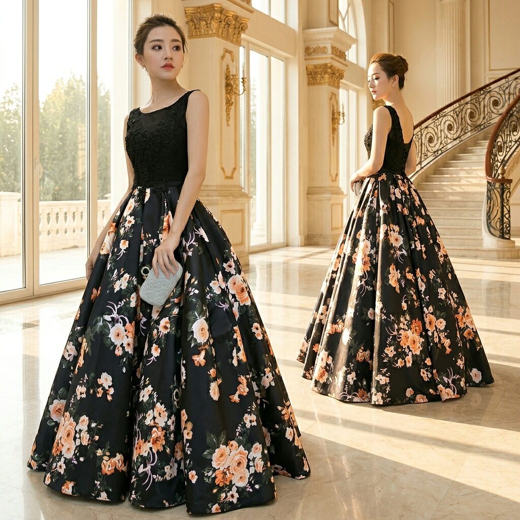 ＼超目玉商品／ パーティードレス longdress ロングドレス 花柄 ワンピース パーティドレス 袖あり ドレス 二次会 花嫁 ブライズメイド お呼ばれ ワンピース ミモレ丈｜イロトリドリ　店