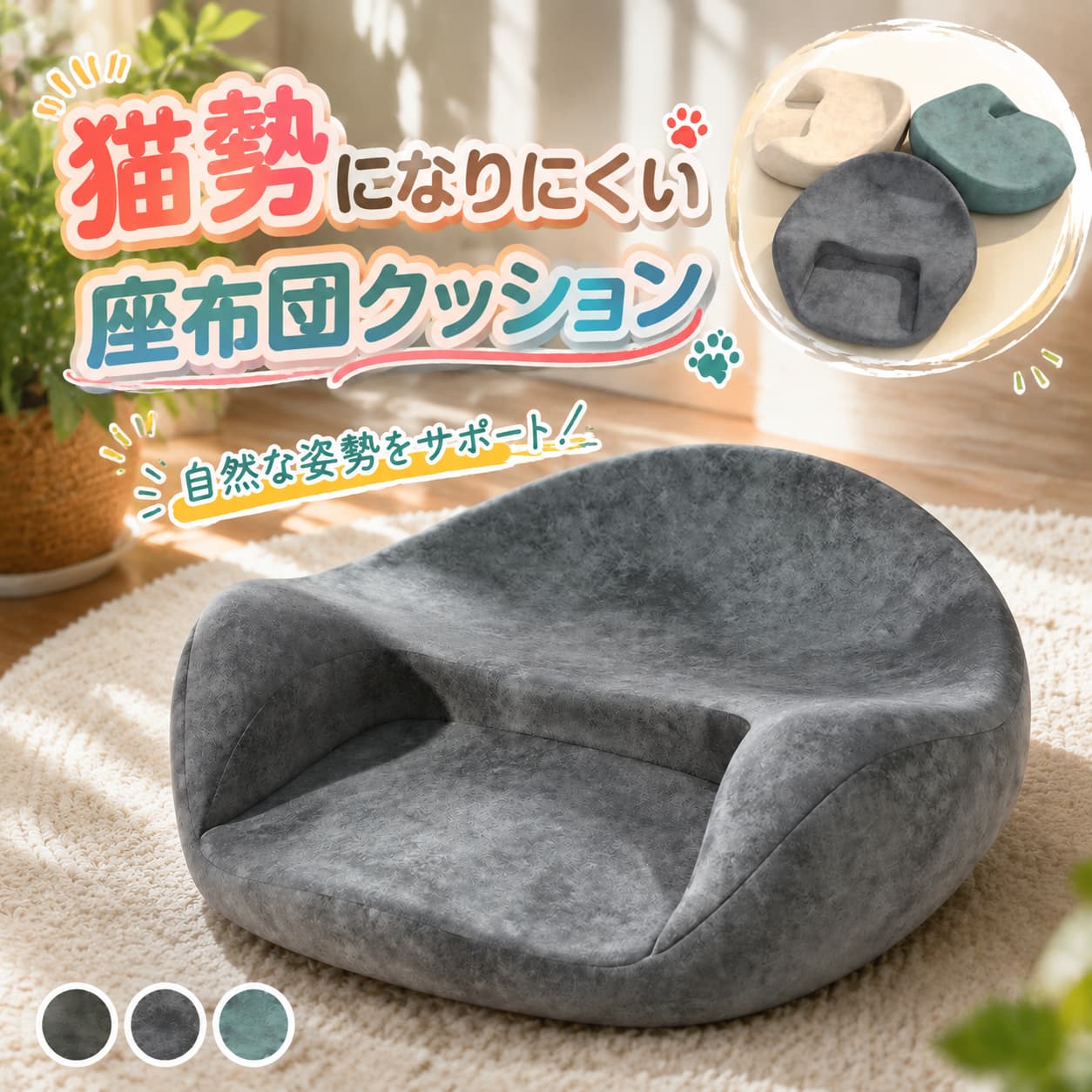 ＼超目玉商品／座布団 クッション マット フロアクッション 円形 厚手 低反発 瞑想 ヨガクッション あぐら 胡座 正座 座禅 床座り 静坐用 長時間座り用 腰痛対策 お尻痛み 在宅ワーク 姿勢クッション 背筋伸びる 宅トレ 洗える マインドフルネス 読書 坐禅 禅修｜イロトリドリ　店