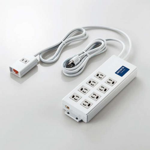 ELECOM T-H0520TSKFR 法人用タップ/ボックス型/3P8口/2P1口/2m/抜け止め/手元一括スイッチ/雷ガード/ノイズフィルター/RoHS指令準拠/ライトグレー｜ISダイレクト店