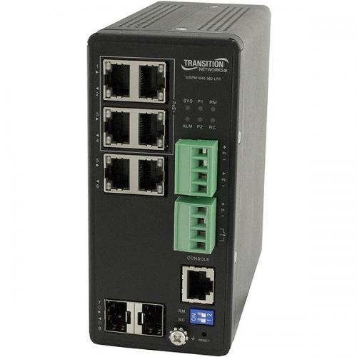 Transition SISPM1040-362-LRT (4) 10/100/1000Base-T PoE+ ports + (2) 10/100/1000Base-T RJ-45 ports + (2) 100/1000Base-X SFP slots