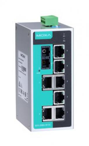 MOXA EDS-208A-S-SC-T アンマネージドスイッチ、7xRJ45 1xシングルSC、Tモデル