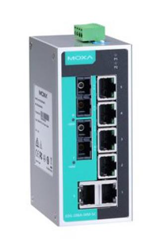 MOXA EDS-208A-SS-SC-T アンマネージドスイッチ、6xRJ45 2xシングルSC、Tひな形