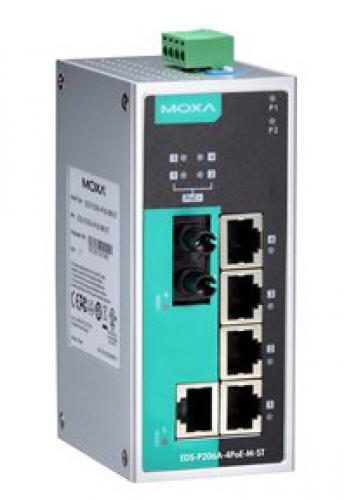 MOXA EDS-P206A-4PoE-M-ST-T アンマネージドスイッチ、1xRJ45 1xマルチST 4xPoE界面、Tひな形