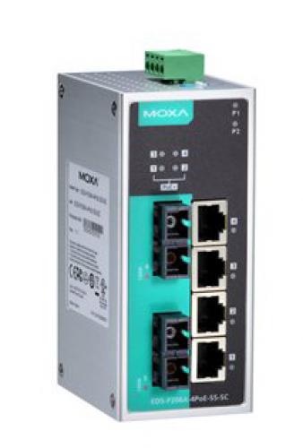 MOXA EDS-P206A-4PoE-MM-SC アンマネージドスイッチ、2xマルチSC 4xPoE界面