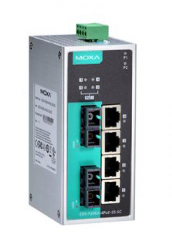 MOXA EDS-P206A-4PoE-MM-SC-T アンマネージドスイッチ、2xマルチSC 4xPoE界面、Tひな形