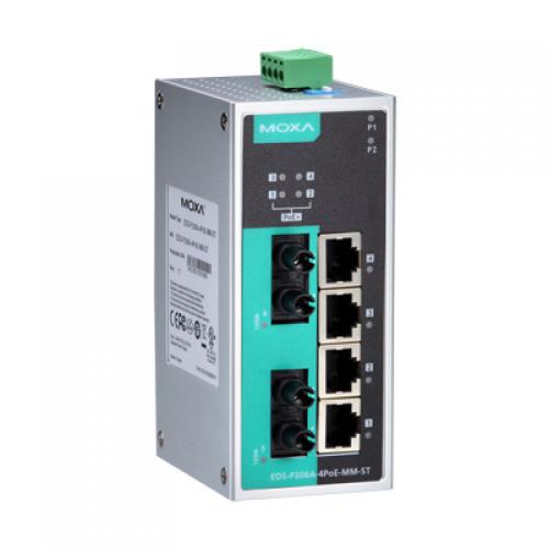 MOXA EDS-P206A-4PoE-MM-ST-T アンマネージドスイッチ、2xマルチST 4xPoE界面、Tひな形