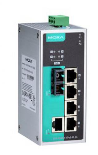 MOXA EDS-P206A-4PoE-S-SC アンマネージドスイッチ、1xRJ45 1xシングルSC 4xPoE界面