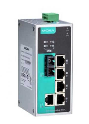 MOXA EDS-P206A-4PoE-S-SC-T アンマネージドスイッチ、1xRJ45 1xシングルSC 4xPoE界面、Tひな形