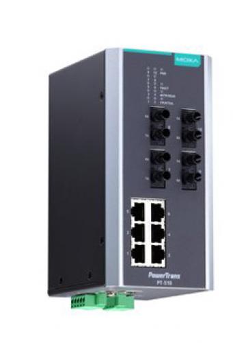 MOXA PT-510-4M-ST-48 IEC 61850-3公許マネージドスイッチ 6xRJ45 4xマルチST 48VDC