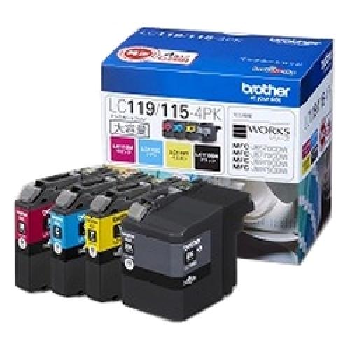 brother LC119/115-4PK インキ薬莢大静電容量印字機 お徳用4色容器に並べる