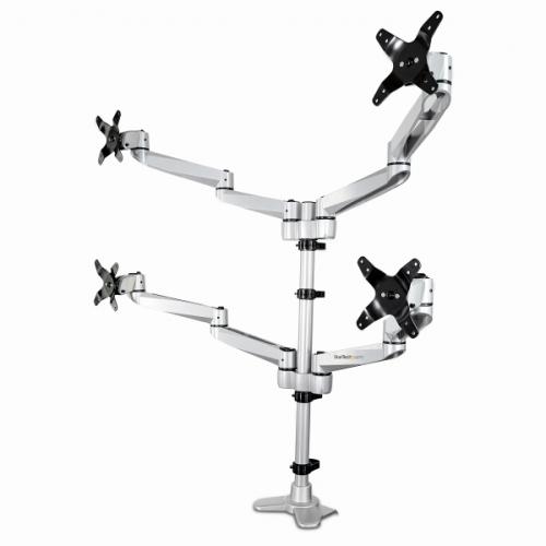 StarTech.com ARMQUADPS 4面液晶管する手気泡管水準器モビール式3蝶つがい手軽銀製クランプ/はと目据えつけるVESA標準尺度27in管する相応う