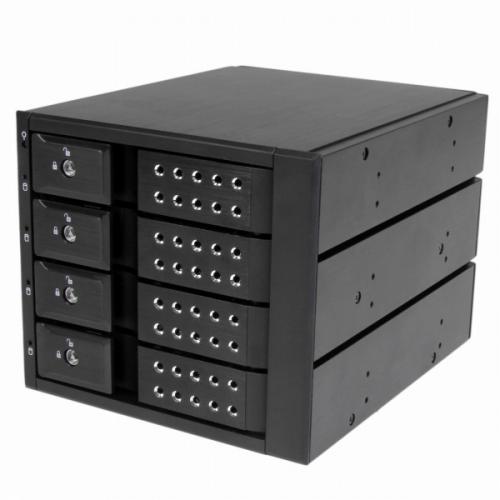 StarTech.com HSB4SATSASBA 4x3.5インチSAS2.0/SATA3.0ハードディスクドライブ対応モバイルラックインナートレイ不要ホットスワップ対応3x5インチベイ搭載HDDリムーバブルラック｜ISダイレクト店