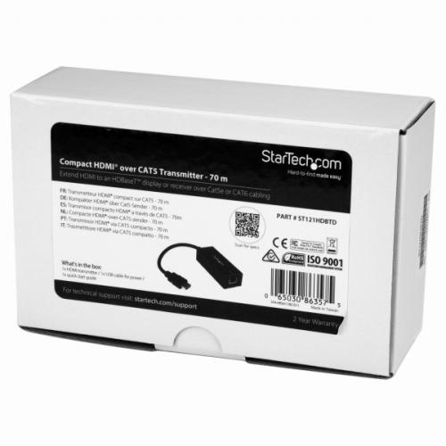 StarTech.com ST121HDBTDK HDMIエクステンダー取りひろげる器パウダーコンパクト変速機機HDBaseT標準尺度相応う4KUHD相応う最大限度70m取りひろげるCat5e有線テレビ当て嵌める