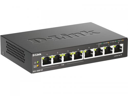 D-Link(ディーリンク) DGS-1008P-80/A1 ギガビットアンマネージドスイッチ、PoE+相応う(最大限度80W給電)、10/100/1000BASE-T界面×8 (内PoE+×4)、外の方ワット数、金属元素筐体、リミテッドライフタイム引き受ける客体