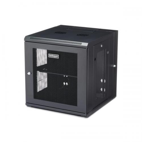StarTech.com RK1224WALHM 19インチサーバーラック/12U/4ポスト/壁掛けタイプ/取付奥行6cm-50cm/ロック付きラックキャビネット/通気スリット・メッシュ/180度ヒンジ