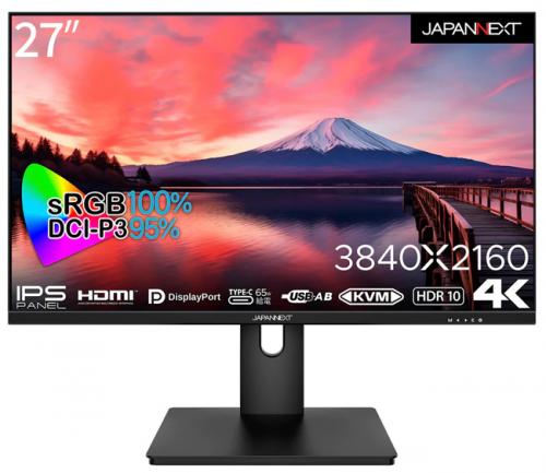 【法人様宛限定】JAPANNEXT JN-IPS273UHDR-C65W 液晶ディスプレイ 27型/3840×2160/DP×1、HDMI×1、USB Type-C×1/ブラック/スピーカー:無/2年保証|ISダイレクト店