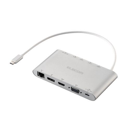 ELECOM DST-C28SV Type-C縛ステイション/USB PD相応う/USB-A×3/Displayport/HDMI/D-sub/4極φ3.5端子/SD+microSD/ローカルエリアネットワーク/しろがね色