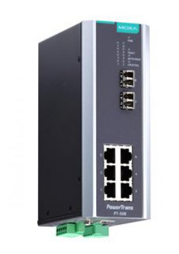 MOXA PT-508-SS-LC-48 IEC 61850公証 工業用 8ポートマネージド・イーサネットスイッチ/6x10/100BaseT(X)/2x100BaseFXシングル流行り物/LC繋ぎ/48VDC
