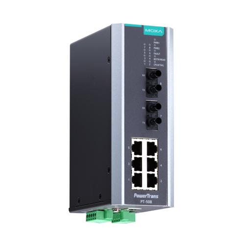 MOXA PT-508-SS-SC-24 IEC 61850公証 製作用 8ポートマネージド・イーサネットスイッチ/6x10/100BaseT(X)/2x100BaseFXシングル流行り物/SC繋ぎ/24VDC