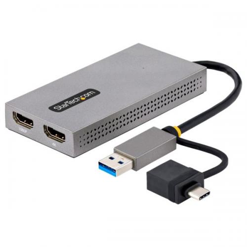 StarTech.com 107B-USB-HDMI ディスプレイアダプター/USB-C&USB-A接続/デュアルディスプレイ/HDMI(1x4K30Hz、1x1080p)/11cmケーブル/Windows&macOS/HDMIグラフィックアダプター