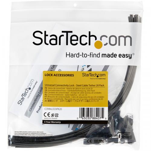 StarTech.com CONNLOCKPK20 ケーブル/アダプタ連結用セキュリティワイヤー20個入りパックユニバーサル盗難防止スチールワイヤ熱収縮チューブ付属