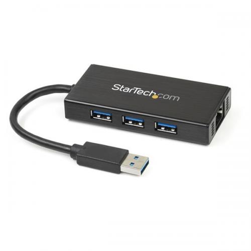 StarTech.com ST3300GU3B 3ポートUSB3.0ハブ付きギガビットEthernet対応LANアダプタ(アルミ筐体、本体一体型ケーブル)USB3.0接続イーサネット対応有線LANアダプタ