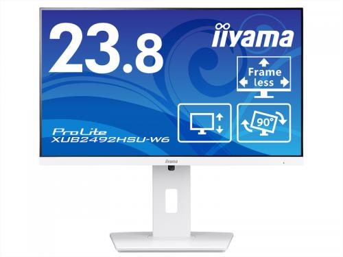 iiyama XUB2492HSU-W6 液晶見せびらかす 23.8型/FHD 1920×1080/HDMI ×1、DisplayPort ×1/白いこと/金棒引き：あり/IPS遣りかた（ノングレア）/昇降/画面縦回転させる/画面角度自然調整