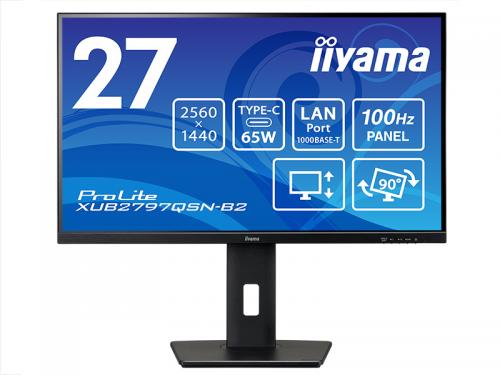 iiyama XUB2797QSN-B2 液晶ディスプレイ 27型/WQHD 2560×1440/USB Type-C(映像出力対応)×1、HDMI×1、DisplayPort×1/ブラック/スピーカー有/IPS方式/昇降/回転/LANポート有|ISダイレクト店